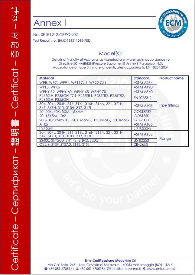 China cangzhou ritai pipe fittings manufacture co., ltd. Certification